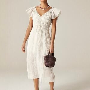 NWT J. Crew Palermo Dress in Viscose-Blend Crinkle in "Natural" Cream CK800 Sz M